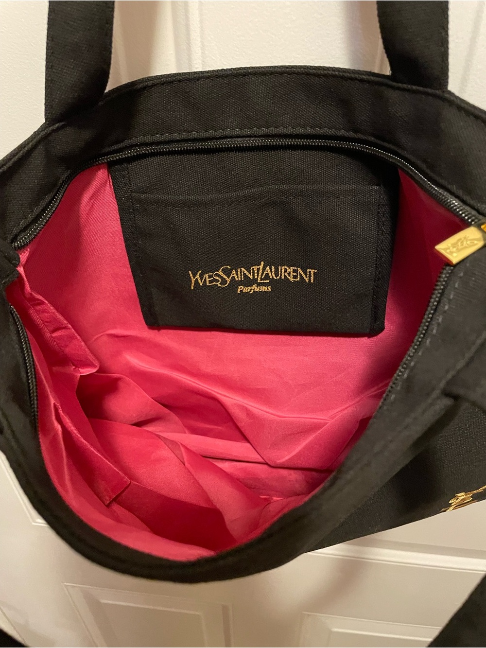 YSL design Black Canvas Tote Bag with Gold embroidered Logo - Picture 6 of 7
